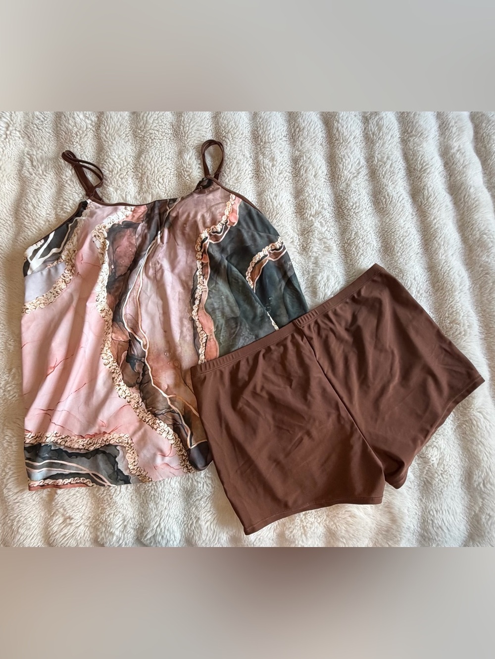 Modlily 2X Agate Geode Gemstone Print Tankini Swimsuit Boyshorts